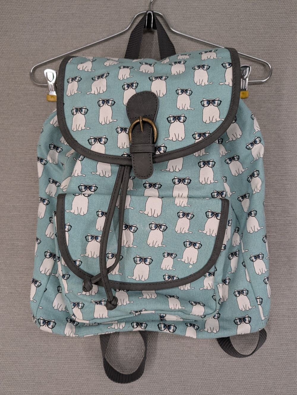 Cats With Glasses Backpack Light Blue Canvas School Cute